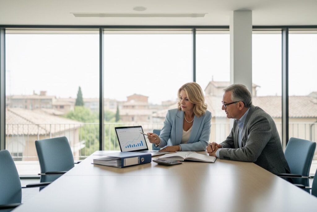Amministratori analizzano il report di controllo di gestione per verificare l’adeguatezza degli assetti